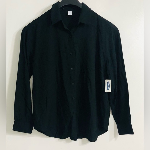 Old Navy Black Button Down Shirt Dress Shirt Collar long Sleeves black.M - Picture 2 of 4